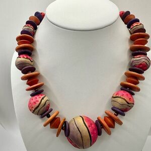 Pink and orange chunky beaded necklace